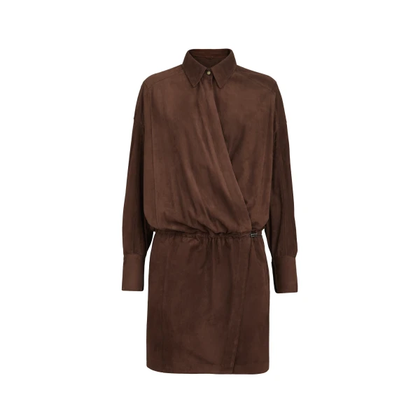 Suede shirt dress in Brown Gianduia