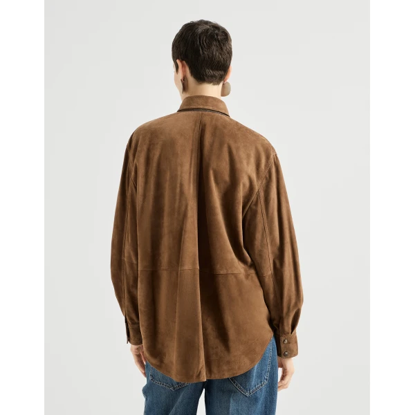 Suede shirt with monili in Light Brown - Image 3