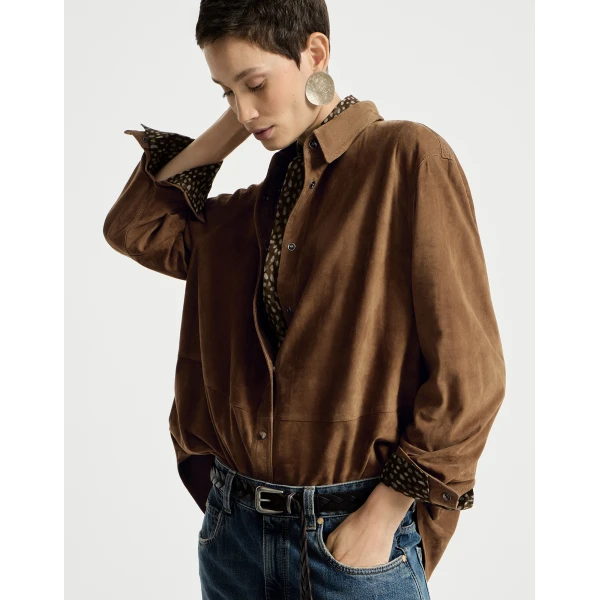 Suede shirt with monili in Light Brown - Image 5