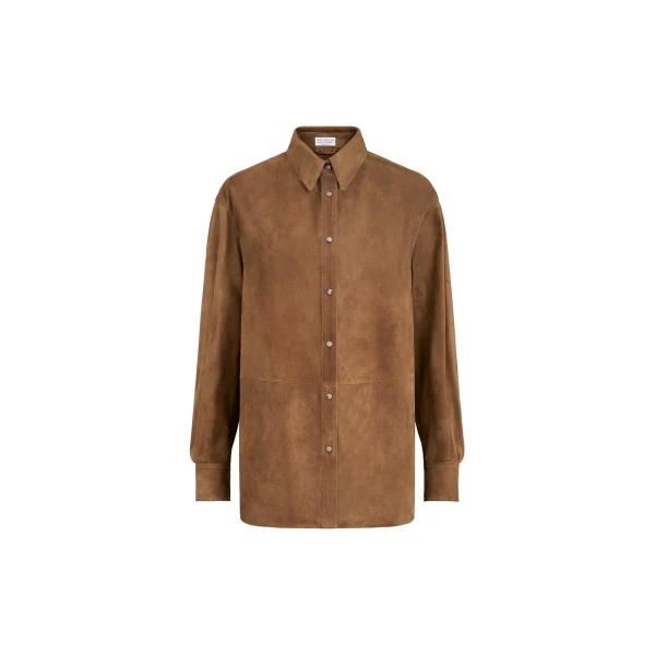 Suede shirt with monili in Light Brown