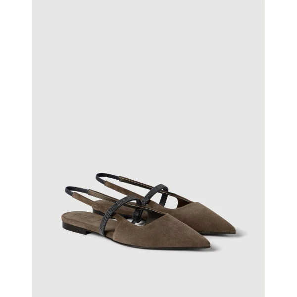 Suede slingback flats in Brown - Image 2