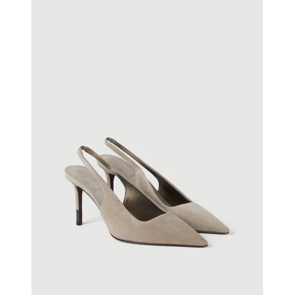 Suede slingback heels with monili in Light Grey - Image 2