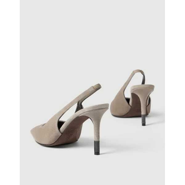 Suede slingback heels with monili in Light Grey - Image 4