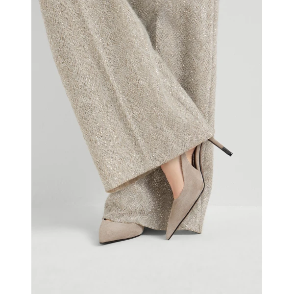 Suede slingback heels with monili in Light Grey - Image 5