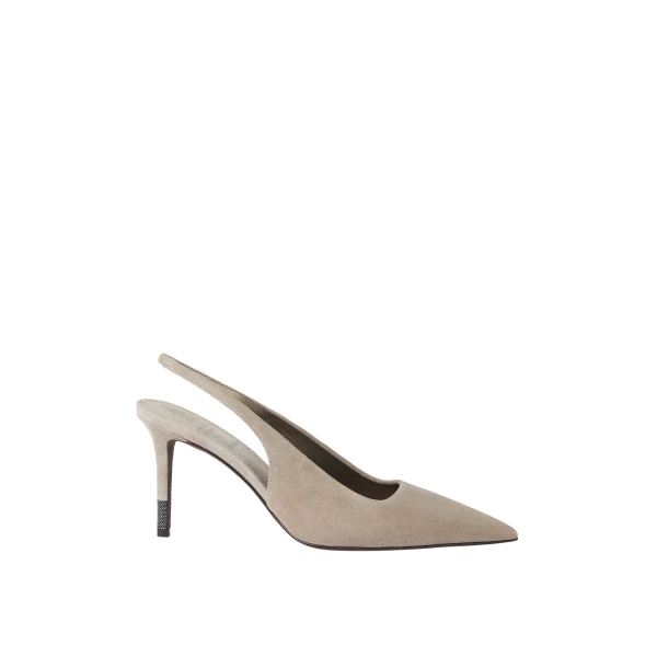 Suede slingback heels with monili in Light Grey