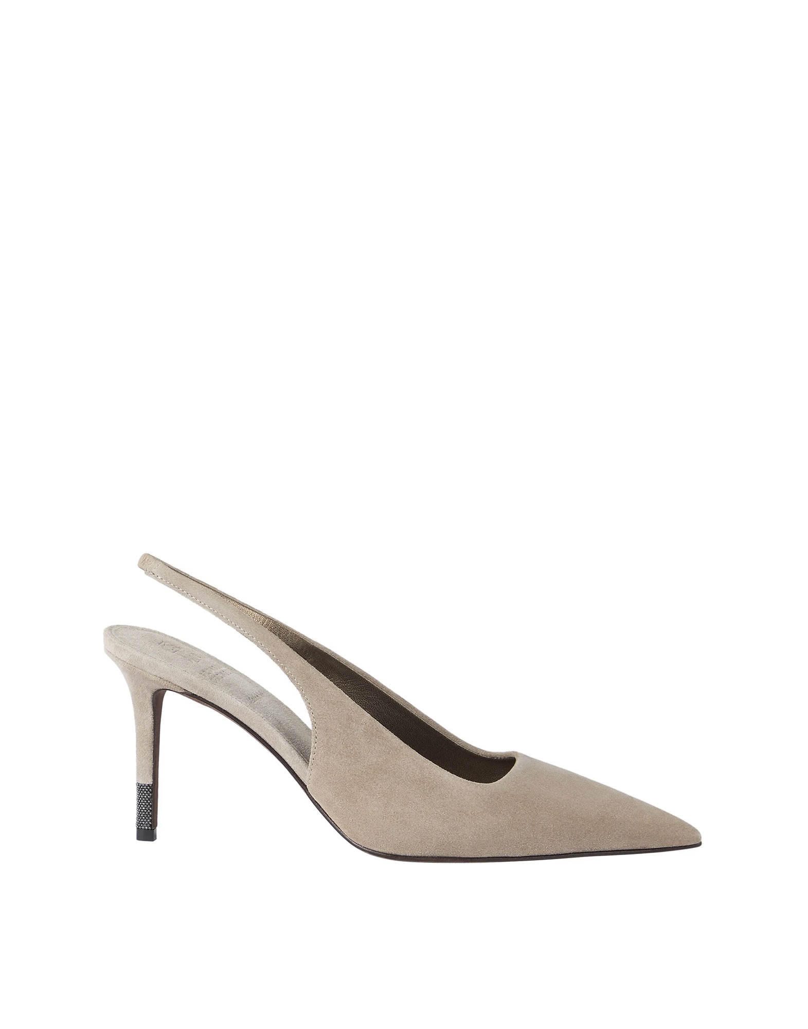 Brunello Cucinelli Suede slingback heels with monili in Light Grey | Buy Heels at Coveti Brunello Cucinelli Suede slingback heels with monili in Light Grey