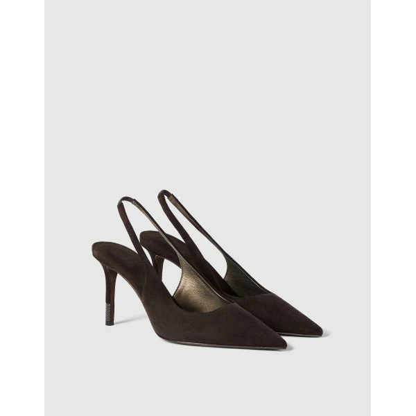 Suede slingback heels with monili in Pepper - Image 2