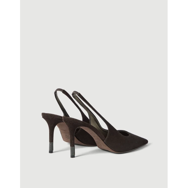 Suede slingback heels with monili in Pepper - Image 3