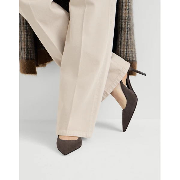 Suede slingback heels with monili in Pepper - Image 5