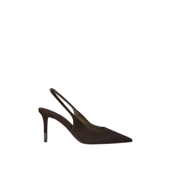 Brunello Cucinelli Suede slingback heels with monili in Pepper