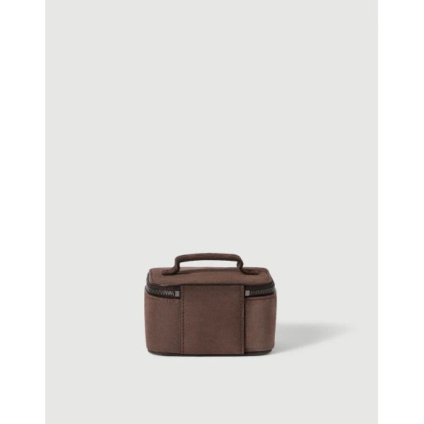 Brunello Cucinelli Suede small jewelry box in Cappuccino, view 2 | Accessories | Coveti