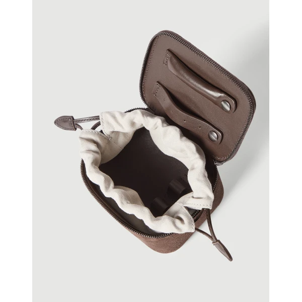 Brunello Cucinelli Suede small jewelry box in Cappuccino, view 4 | Accessories | Coveti