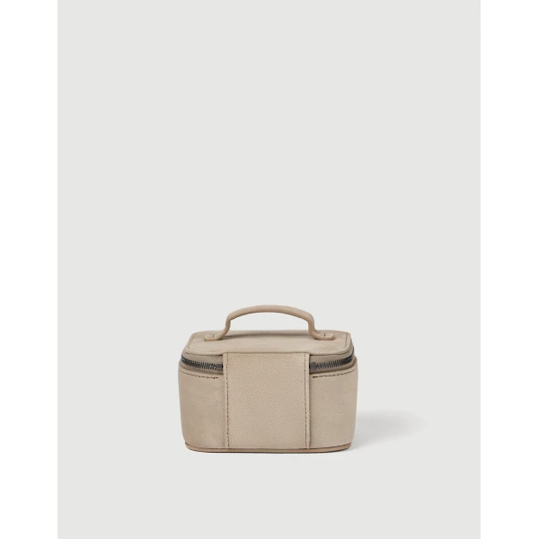Brunello Cucinelli Suede small jewelry box in Light Grey, view 2 | Accessories | Coveti