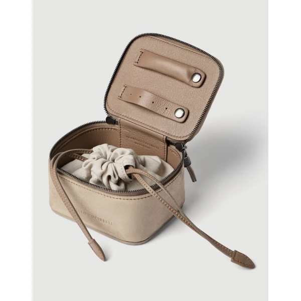Brunello Cucinelli Suede small jewelry box in Light Grey, view 3 | Accessories | Coveti