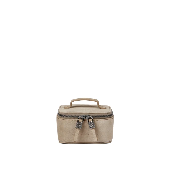 Brunello Cucinelli Suede small jewelry box in Light Grey | Accessories | Coveti