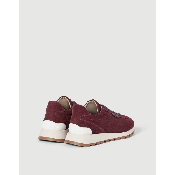 Suede sneakers with monili in Burgundy - Image 3