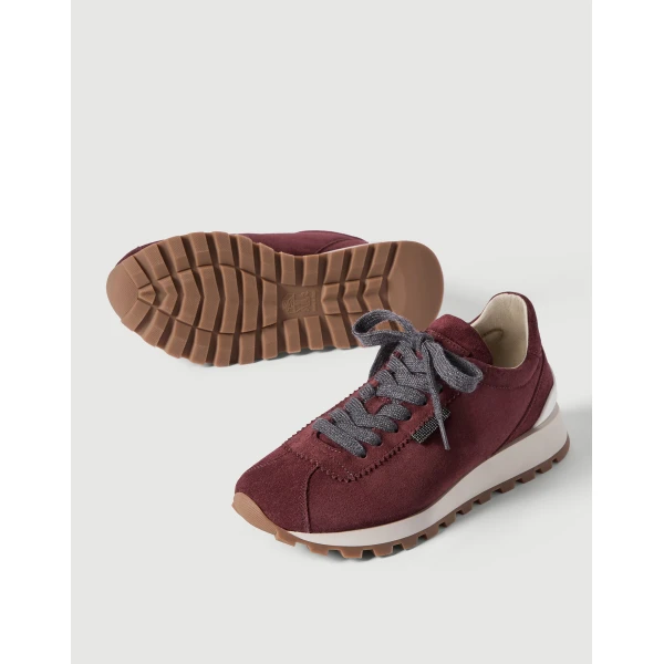 Suede sneakers with monili in Burgundy - Image 4