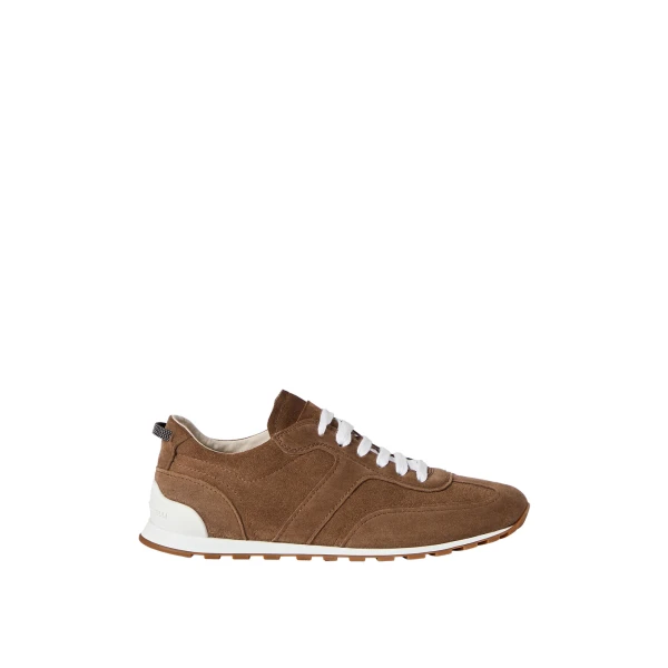 Brunello Cucinelli Suede sneakers with monili in Caramel