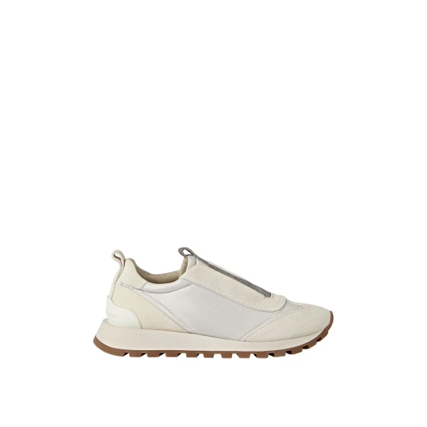Suede sneakers with monili in White