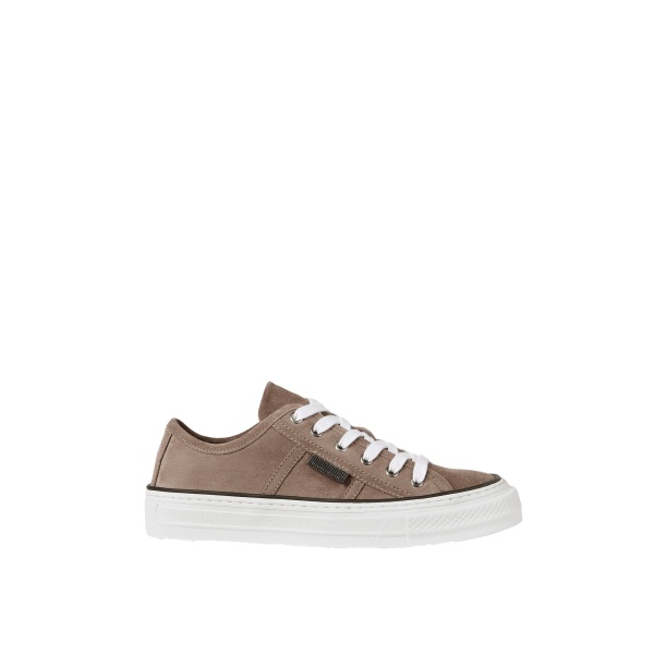 Brunello Cucinelli Suede sneakers with shiny tab in Brown