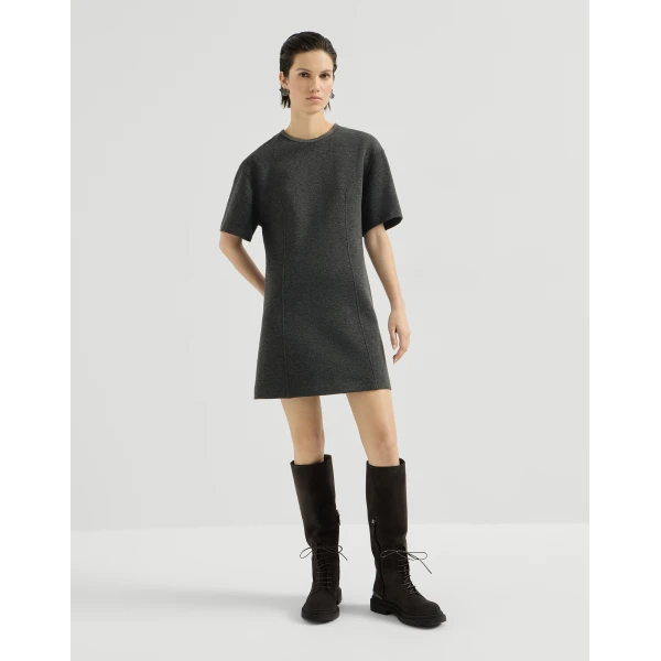 Brunello Cucinelli T-shirt dress with precious collar in Anthracite
