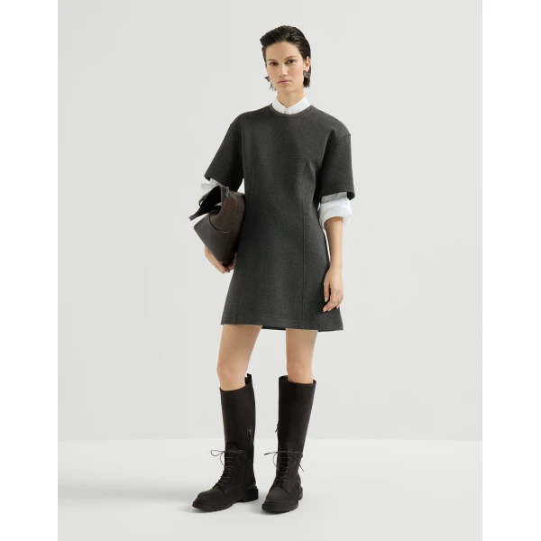 Brunello Cucinelli T-shirt dress with precious collar in Anthracite