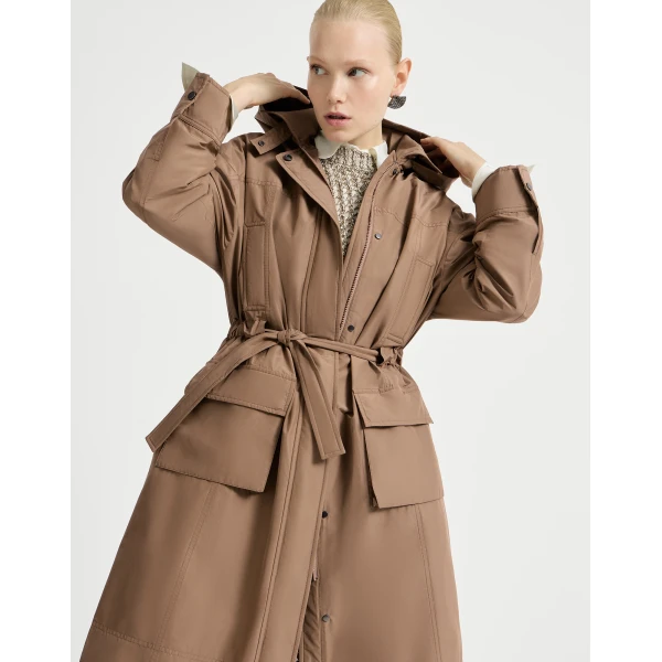 Taffeta coat with monili in Camel - Image 5