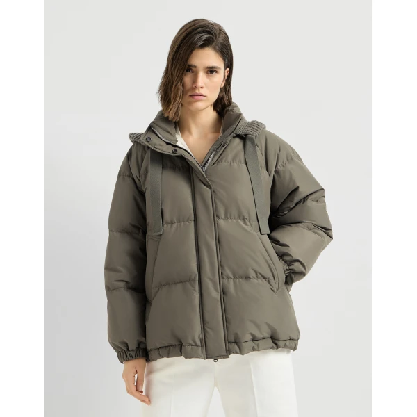 Taffeta down jacket with hood in Green - Image 2