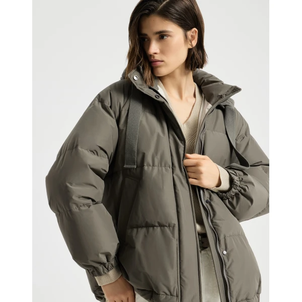 Taffeta down jacket with hood in Green - Image 5