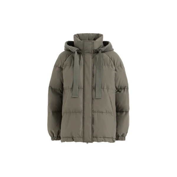 Brunello Cucinelli Taffeta down jacket with hood in Green