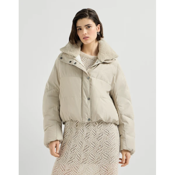 Techno cotton taffeta down jacket in Sand - Image 2
