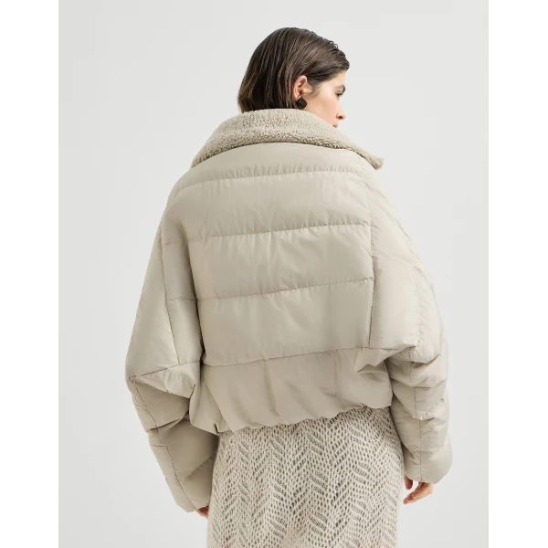Techno cotton taffeta down jacket in Sand - Image 3