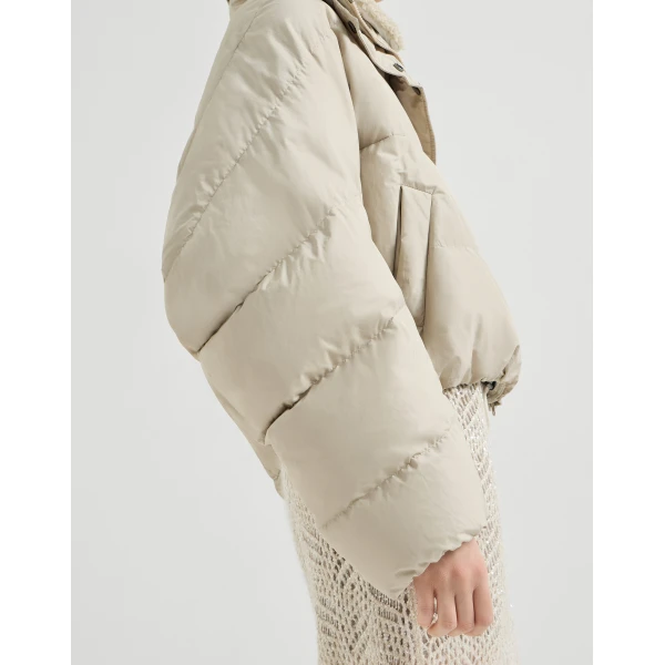 Techno cotton taffeta down jacket in Sand - Image 4