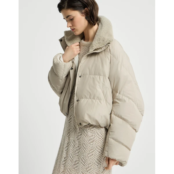 Techno cotton taffeta down jacket in Sand - Image 5