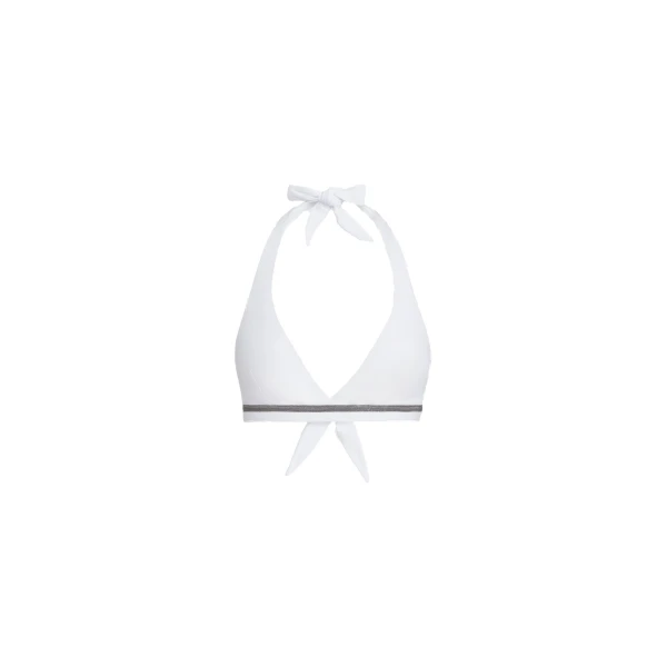 Techno jersey bikini top with monili in White