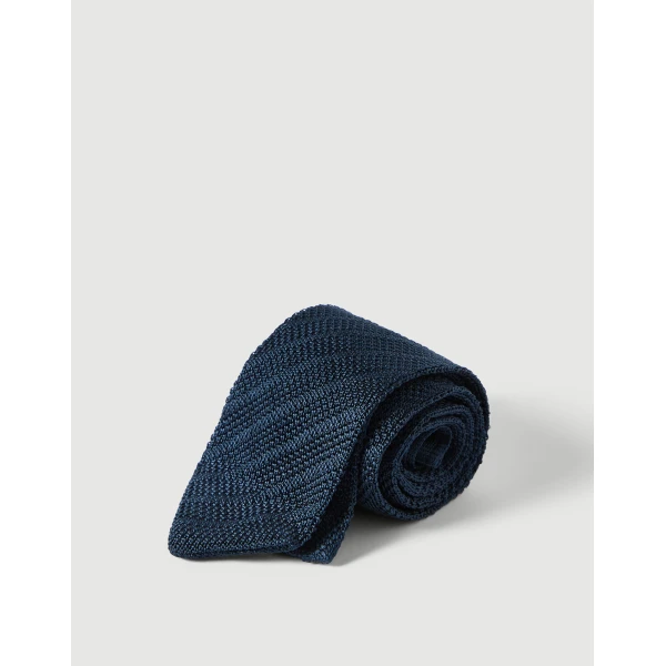 Brunello Cucinelli Textured silk tie in Navy Blue, view 2 | Ties & Bow Ties | Coveti