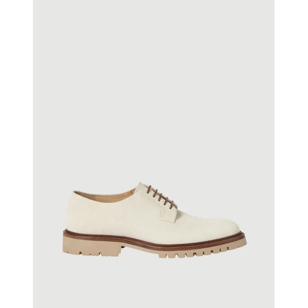 Brunello Cucinelli Textured suede Derbys in Milk, view 5 | Derby shoes | Coveti