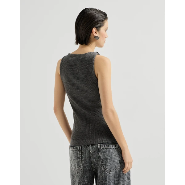 Brunello Cucinelli Top with dazzling lace embroidery in Lead