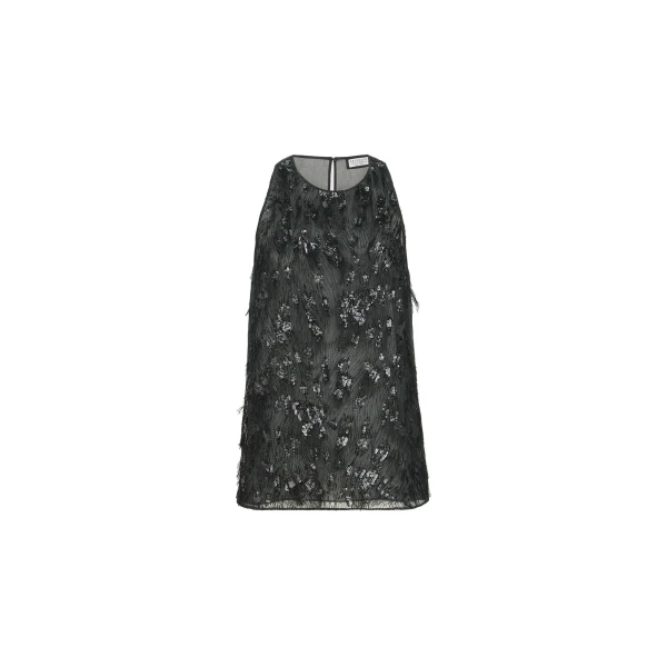 Brunello Cucinelli Top with dazzling lynx embroidery in Lignite Grey