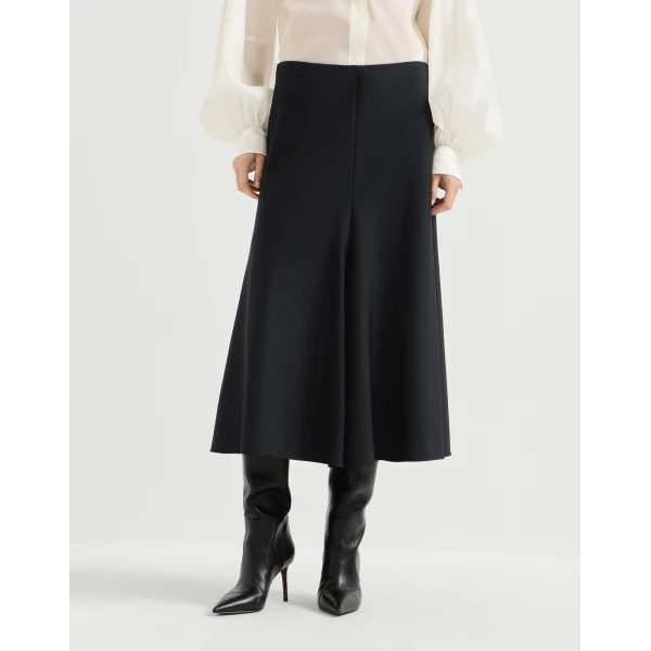 Brunello Cucinelli Twill Flute skirt in Black, view 2 | Skirts | Coveti