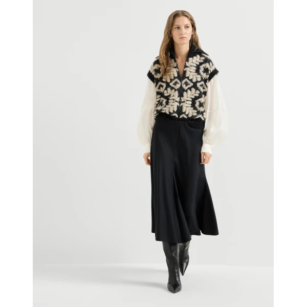 Brunello Cucinelli Twill Flute skirt in Black, view 5 | Skirts | Coveti