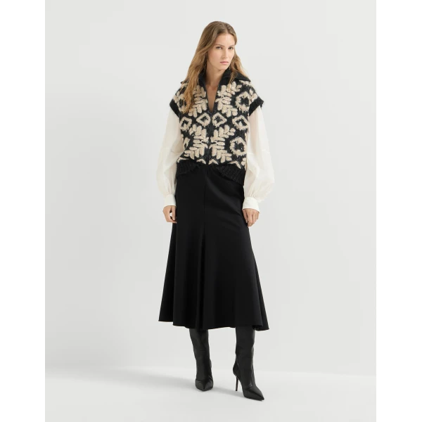 Brunello Cucinelli Twill Flute skirt in Black, view 6 | Skirts | Coveti