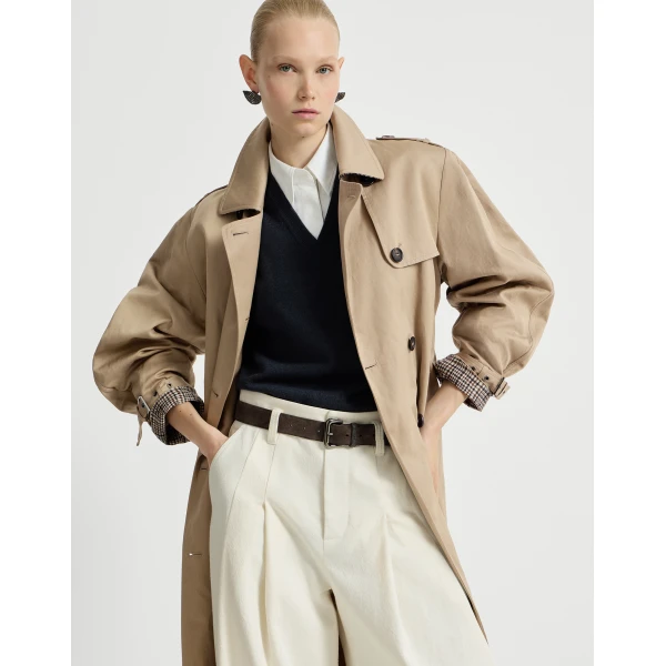 Twill trench with monili in Camel - Image 5