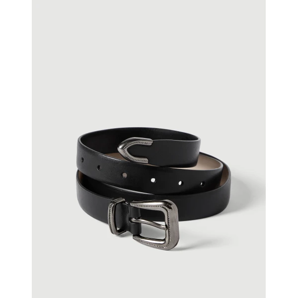 Brunello Cucinelli Vachetta belt with monili in Black, view 2 | Belts | Coveti