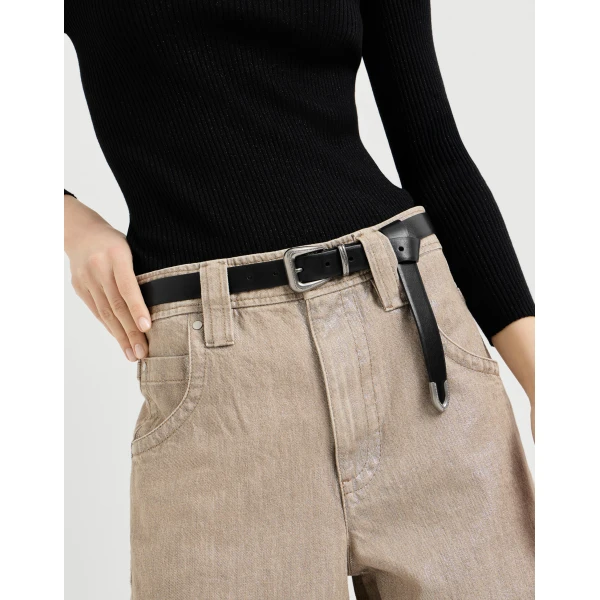 Brunello Cucinelli Vachetta belt with monili in Black, view 3 | Belts | Coveti