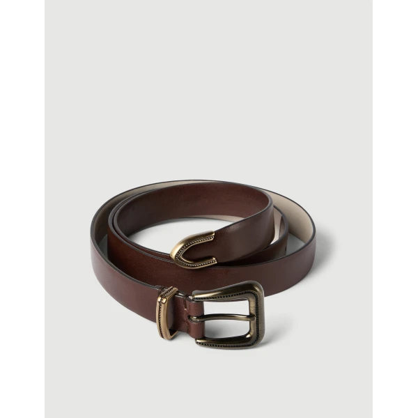 Brunello Cucinelli Vachetta belt with monili in Brown, view 2 | Belts | Coveti