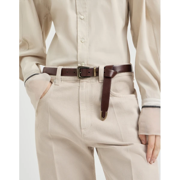 Brunello Cucinelli Vachetta belt with monili in Brown, view 3 | Belts | Coveti