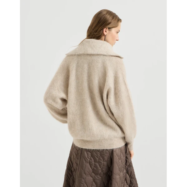 Brunello Cucinelli Vanisé high-neck sweater with half-zip in Beige, view 3 | Sweaters | Coveti