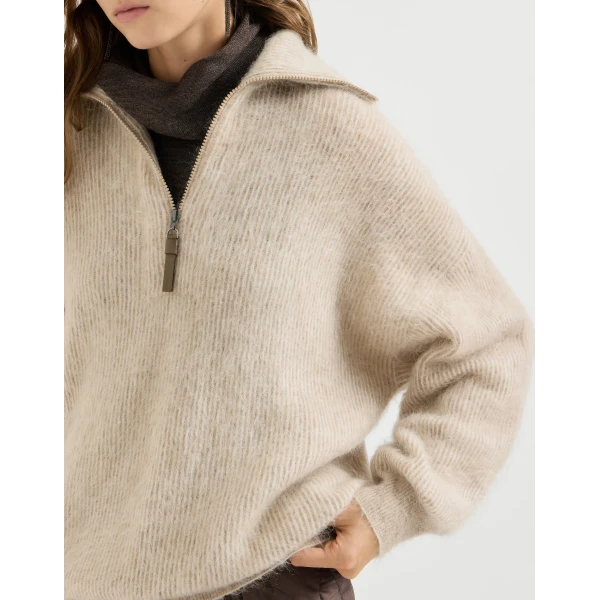 Brunello Cucinelli Vanisé high-neck sweater with half-zip in Beige, view 4 | Sweaters | Coveti