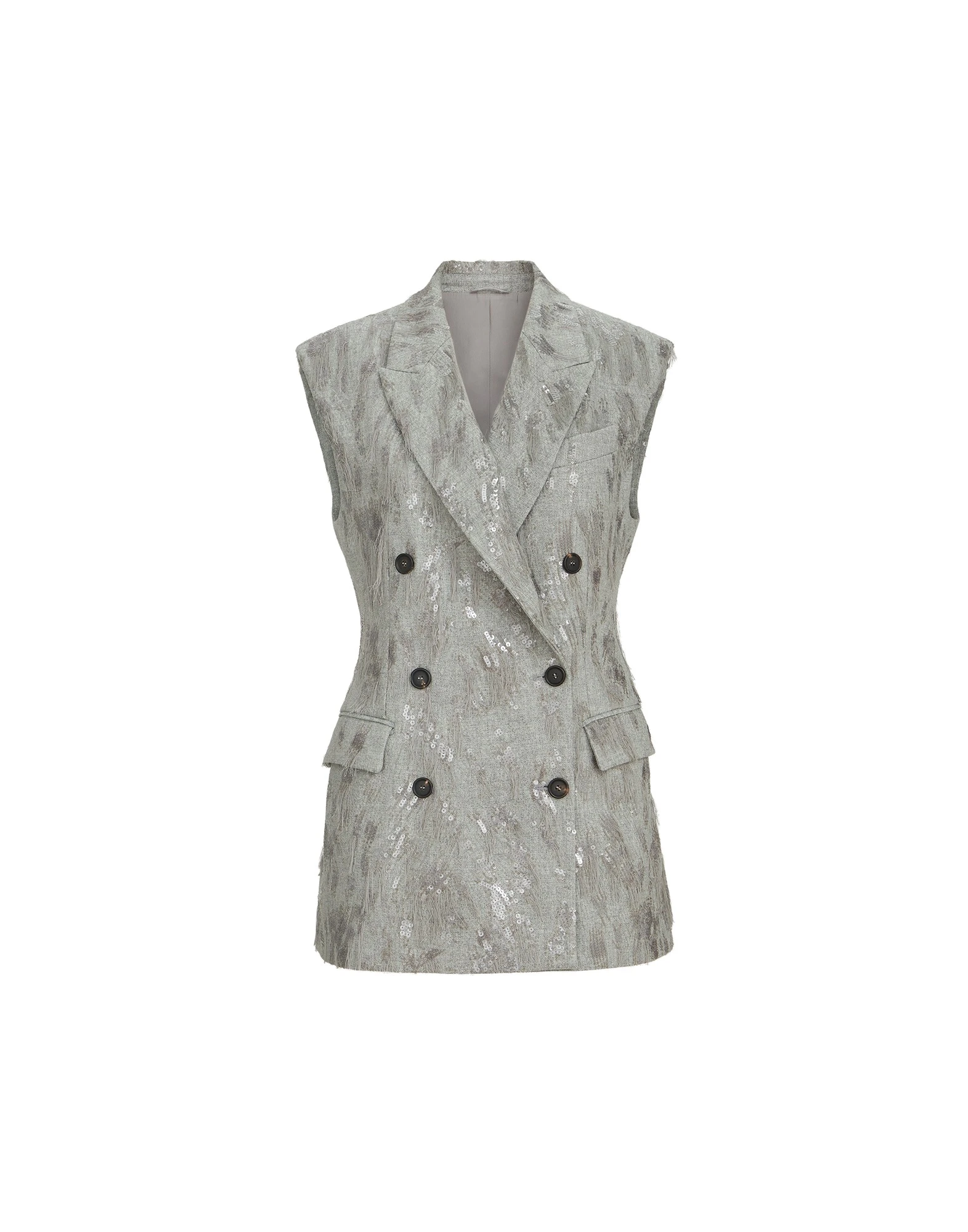 Brunello Cucinelli Vest with dazzling lynx embroidery in Grey Brunello Cucinelli